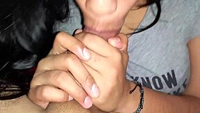 Watch her slowly suck that cock grow huge before swallowing!