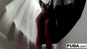 wow! leya falcon strips nude in shower masturbating her pierced pussy!