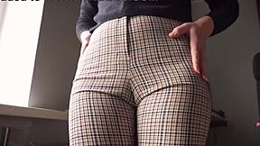 naughty office coworker teases with fat cameltoe pussy lips denial game