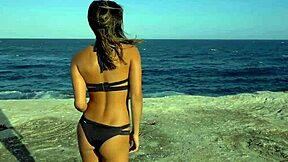chillin' with sexy bikini babes in thong panties by the beach