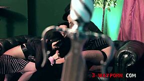 Blonde spies on busty threesome, gets lingerie punishment double team