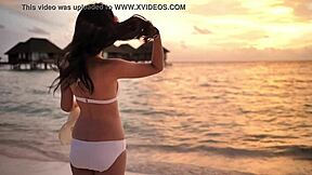 chillin' with sexy bikini babes in thong panties by the beach