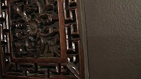 Busty brunette Loni Evans deepthroats big cock at gloryhole while masturbating her tits