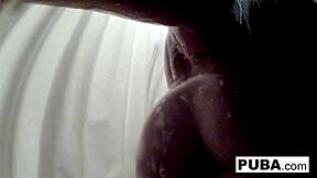 wow! leya falcon strips nude in shower masturbating her pierced pussy!