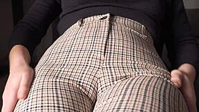 naughty office coworker teases with fat cameltoe pussy lips denial game
