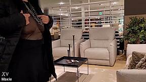 bbw wife lifts top flashing huge saggy tits in store