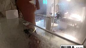wow! leya falcon strips nude in shower masturbating her pierced pussy!
