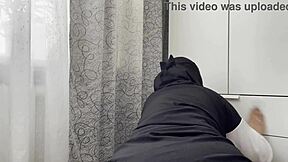 hot algerian milf feels the heat while scrubbing her place clean and slow
