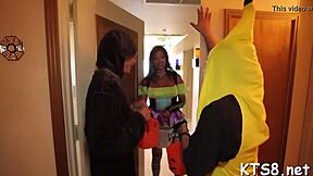 tranny slut competes deepthroating monster cocks before ass-to-mouth anal contest