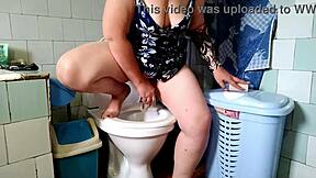 dirty fat bbw milf spreads hairy wet pussy on toilet in lingerie