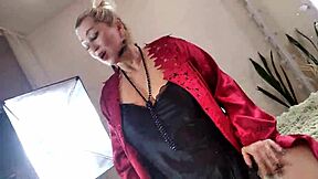 mature slut wife teases with ponytail and cock-filled mouth