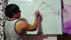 the nerdy asian student with brown eyes corners her teacher in bedroom for triangle sex math