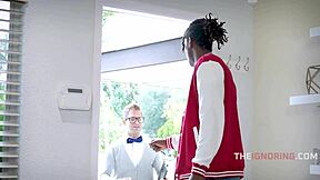nerd bends over ebony stepsis doggystyle for note sharing facial