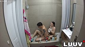 Luuv Xaner And Grossy Shower Together Flashing Her Perfect Natural Tits
