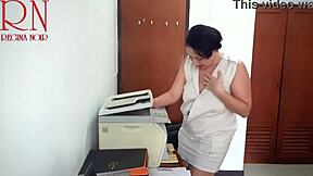 Stupid Office Secretary Gets Boobs and Pussy Scanned on MFP Hidden Cam