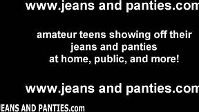 Tiny Jeans Cling to Petite Babe's Cute Panties