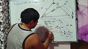 the nerdy asian student with brown eyes corners her teacher in bedroom for triangle sex math