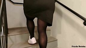 cunhada's gg tits flashing thru see-thru skirt on public stairs 😍🔥