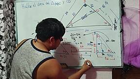 the nerdy asian student with brown eyes corners her teacher in bedroom for triangle sex math