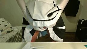 asian sissy maid in stockings glasses cosplay swallows every cum drop