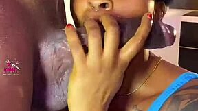 handjob blowjob combo on hairy black monster cock pov