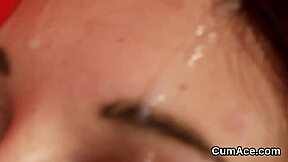 Sexy Hottie Gulps Jizz From Blowbang Facial Cumshot