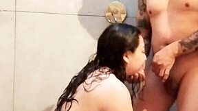 hubby's best friend surprised me in shower made me suck dick and cum on face?
