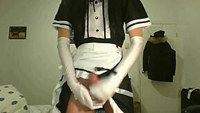 asian sissy maid in stockings glasses cosplay swallows every cum drop