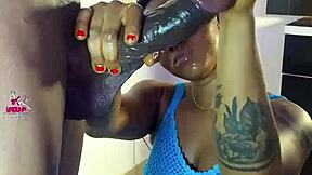 handjob blowjob combo on hairy black monster cock pov