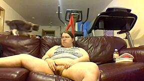 pissing on couch while watching tv chubby fun