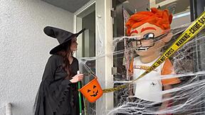 Chloe Foxxe's Halloween ride on my monster cock ends in explosive cumshot!
