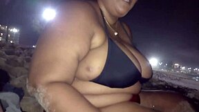 HUGE! Curvy Brazilian Milf Flashes Big Tits and Pussy Then Pisses on Beach for Thrill!