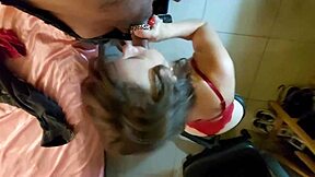 French Amateur In Red Satin Bodysuit Fucks Doggystyle Leather Clothed Rimjob Blowjob