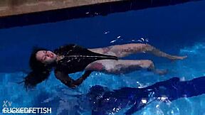 latex jessica bunny brunette fuck doll underwater pool pussy tits skinny wet submissive tease