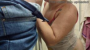 wife sneaks shower fuck with electrician while cuck hubby waits
