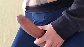 skinny exhibitionist jerks monster cock outdoors in public quickie