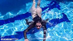 latex jessica bunny brunette fuck doll underwater pool pussy tits skinny wet submissive tease