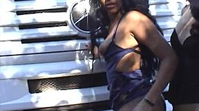 Truck stop teen nympho fucks trucker outdoors