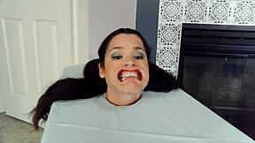 hey look at this helpless slut gagging on deepthroat cum...