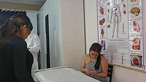 Watch gynecologist closely examine this lesbian couple's big tits asses and tight pussies up close