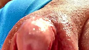 Muscular milf's huge clit drips pussy juice in close-up tease