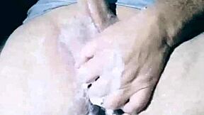 Naked man showers sensually flashing huge cock outdoor voyeur style