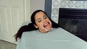 hey look at this helpless slut gagging on deepthroat cum...
