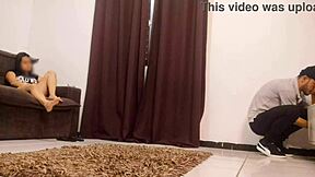 Brazilian housewife in short dress no panties begs technician for bareback doggystyle creampie pounding