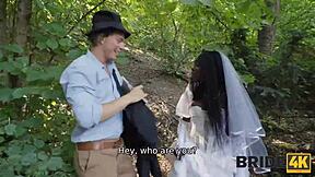 Married bride cheats with old black cock riding deep in forest wet slit