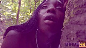 Married bride cheats with old black cock riding deep in forest wet slit