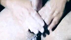 Naked man showers sensually flashing huge cock outdoor voyeur style