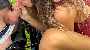 damn, that cute teen's big ass takes a rough public car doggystyle pounding and double cumshot