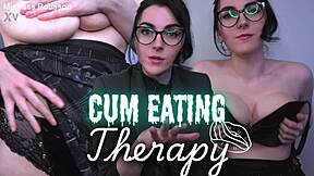 topless femdom edges you with bouncing boobs for cum swallowing therapy