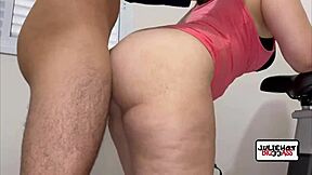 Fuck Big Ass Student on Gym Bike Thong Doggystyle!